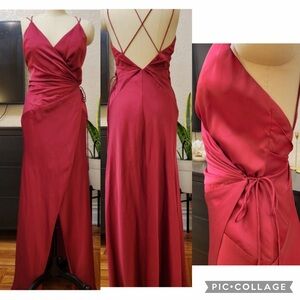 Fame and partners red burgundy wrap maxi dress 2 XS